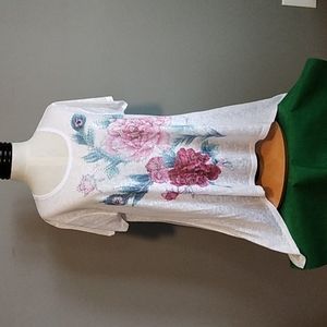 NWTS LIFE STYLE brand ladies floral burn out t shirt size large white T1